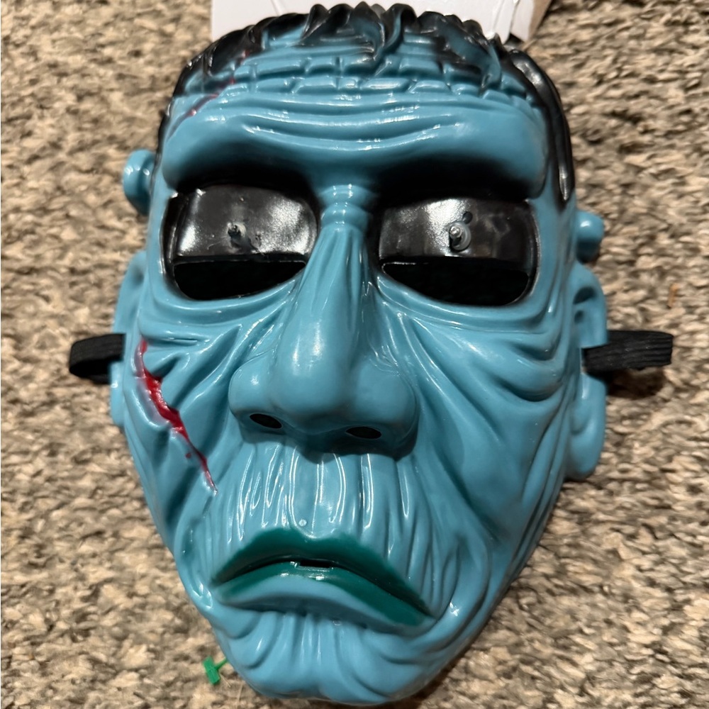 Blue Monster Face Mask with Black and Red Accents, costume.  Halloween Mask